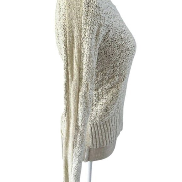 Free People Waffle Knit XS Sweater With Open Back - Beige Long Sleeves Ribbed He - Picture 2 of 4